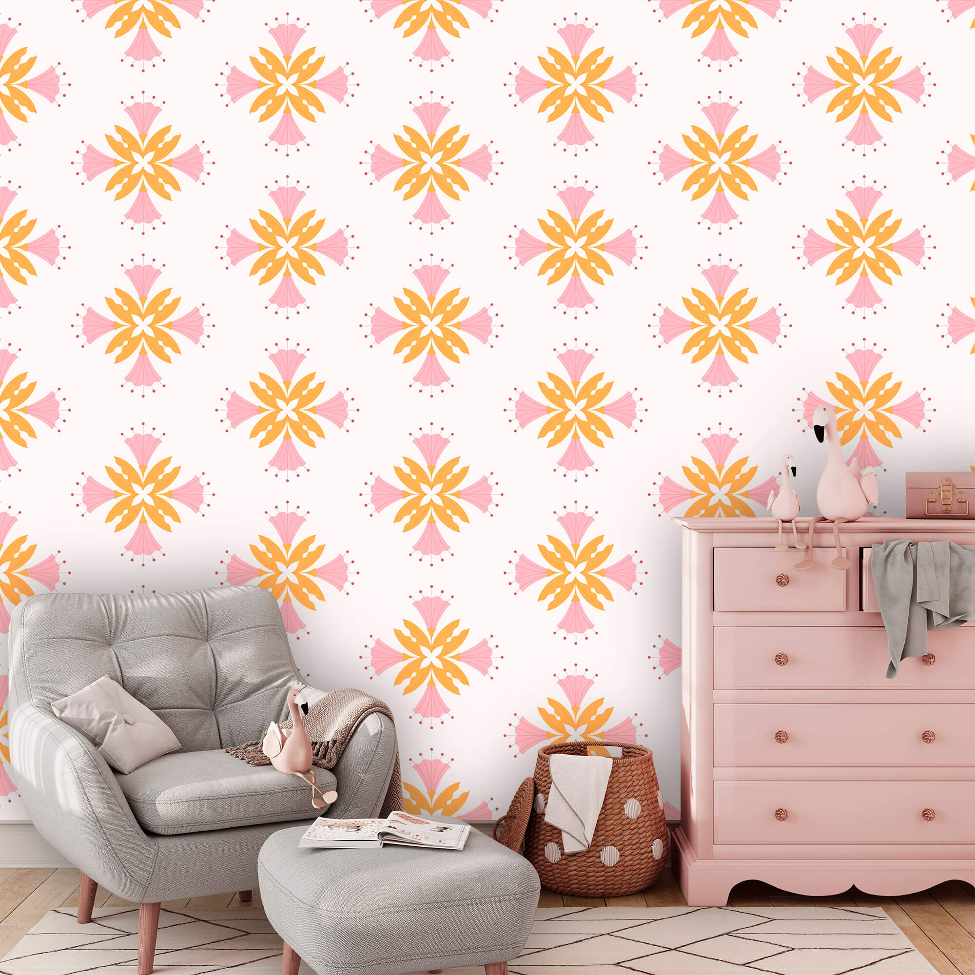 Wzór z różowych i pomarańczowych kwiatów