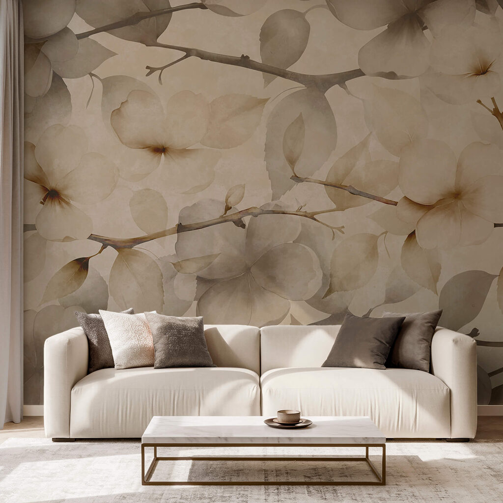 Delikatne motywy kwiatowe na stonowanym tle