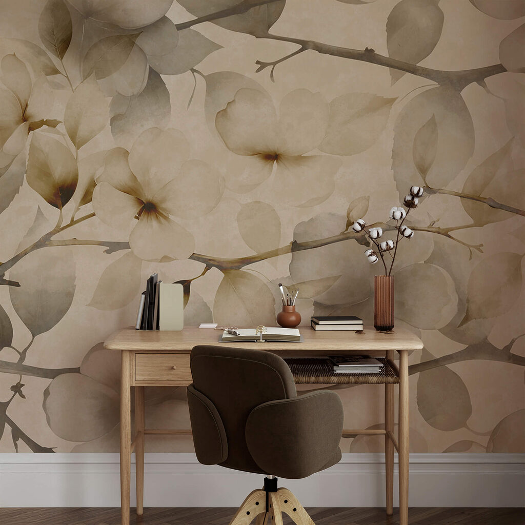 Delikatne motywy kwiatowe na stonowanym tle