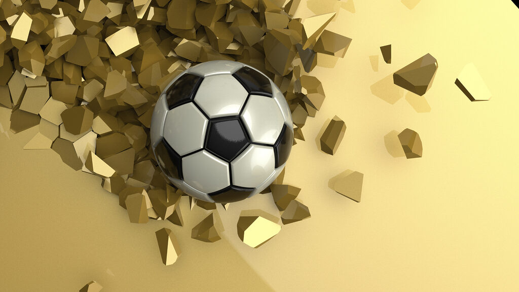 Football ball in a pile of broken pieces Football ball in a pile of broken pieces