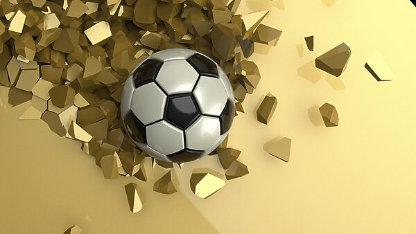 Football ball in a pile of broken pieces Football ball in a pile of broken pieces