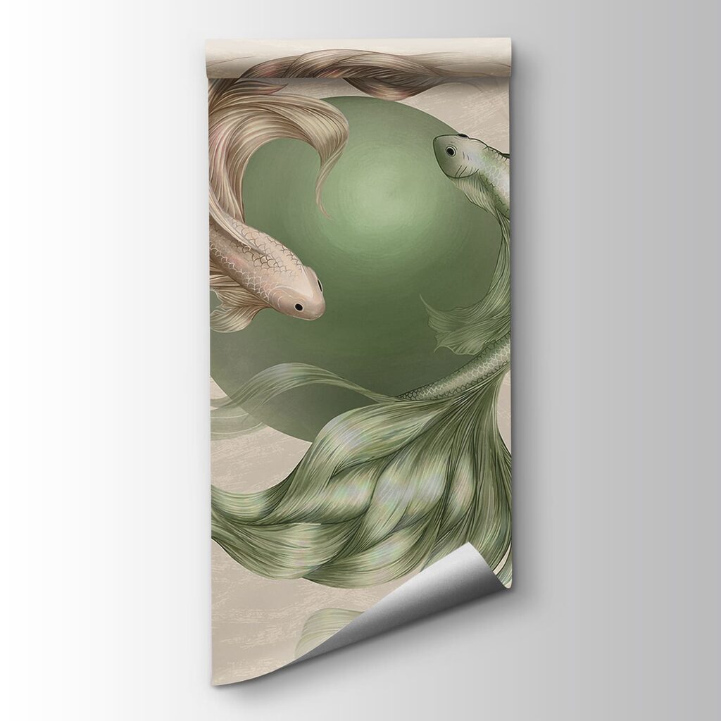 Drawing of fish with a green ball