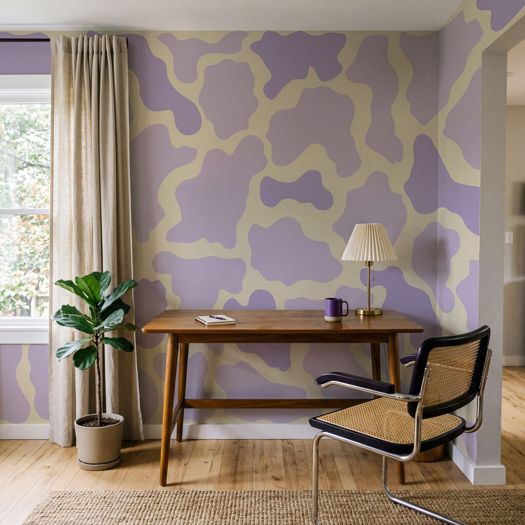 Fioletowo-żółty wzór w krowie łaty