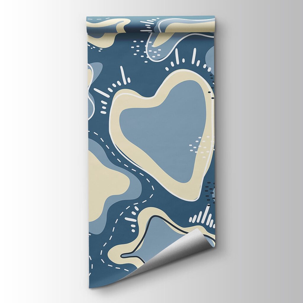 Blue and white background with white and yellow shapes