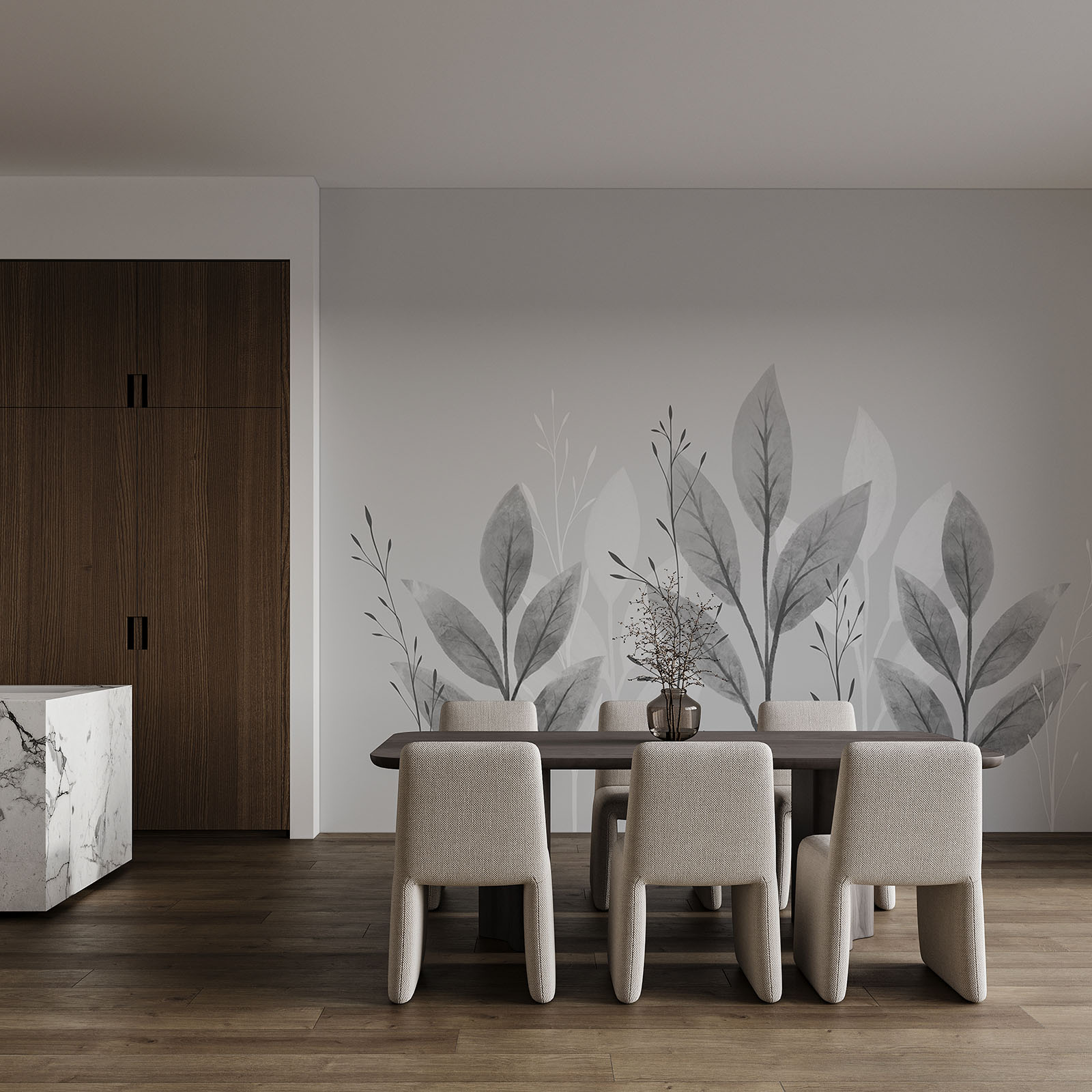 Elegancki, monochromatyczny wzór w stylu botanicznym Elegancki, monochromatyczny wzór w stylu botanicznym