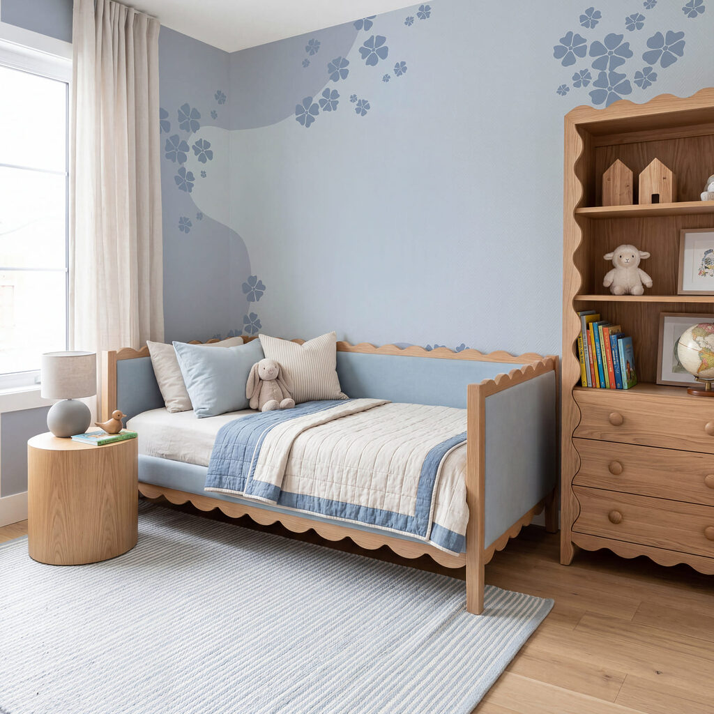 Wall mural Blue and white background with flowers Wall mural Blue and white background with flowers