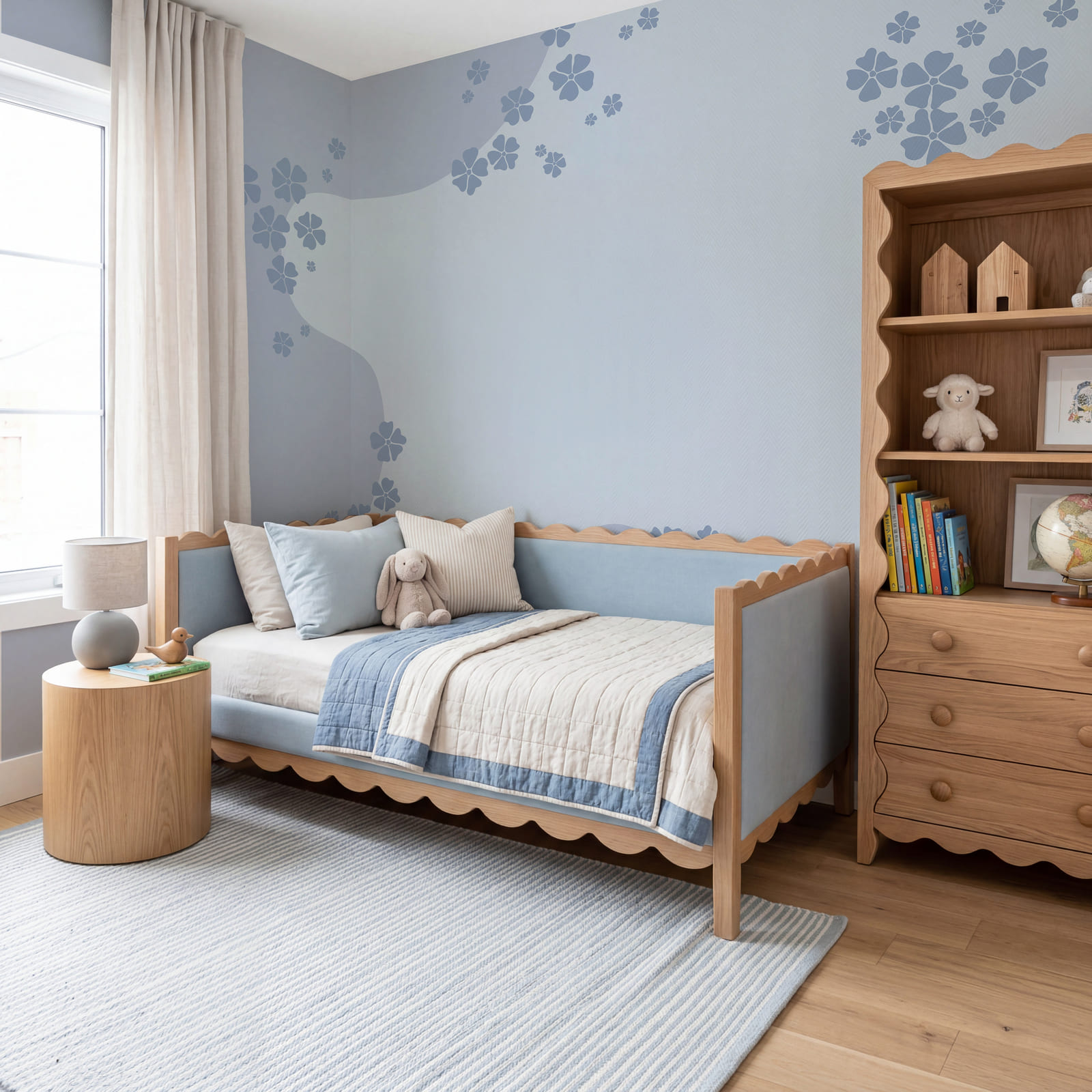 Wall mural Blue and white background with flowers Wall mural Blue and white background with flowers