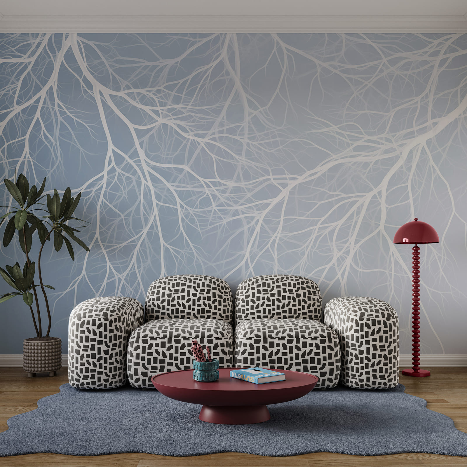 Białe gałęzie na niebieskim tle Białe gałęzie na niebieskim tle