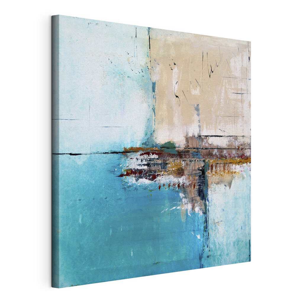 A painting of a blue and white wall A painting of a blue and white wall