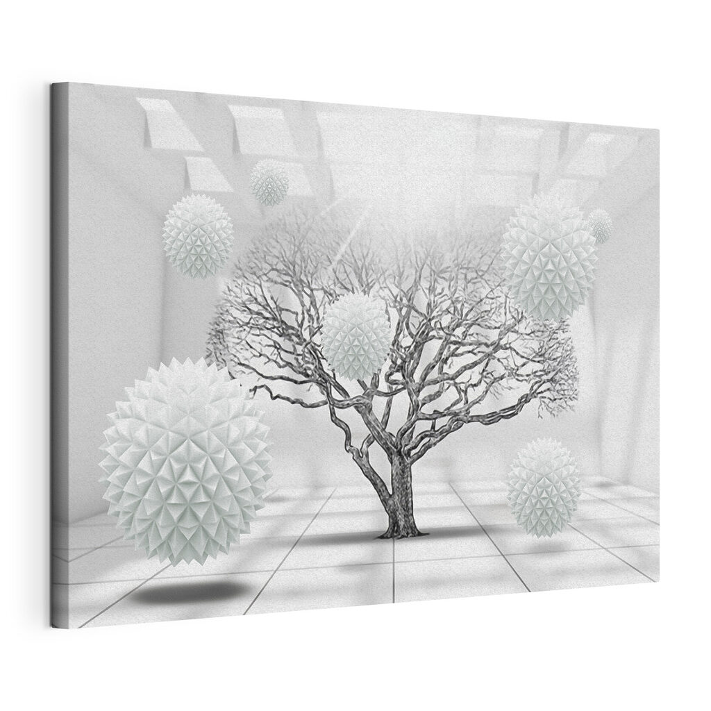Tree with white balls floating in the air Tree with white balls floating in the air