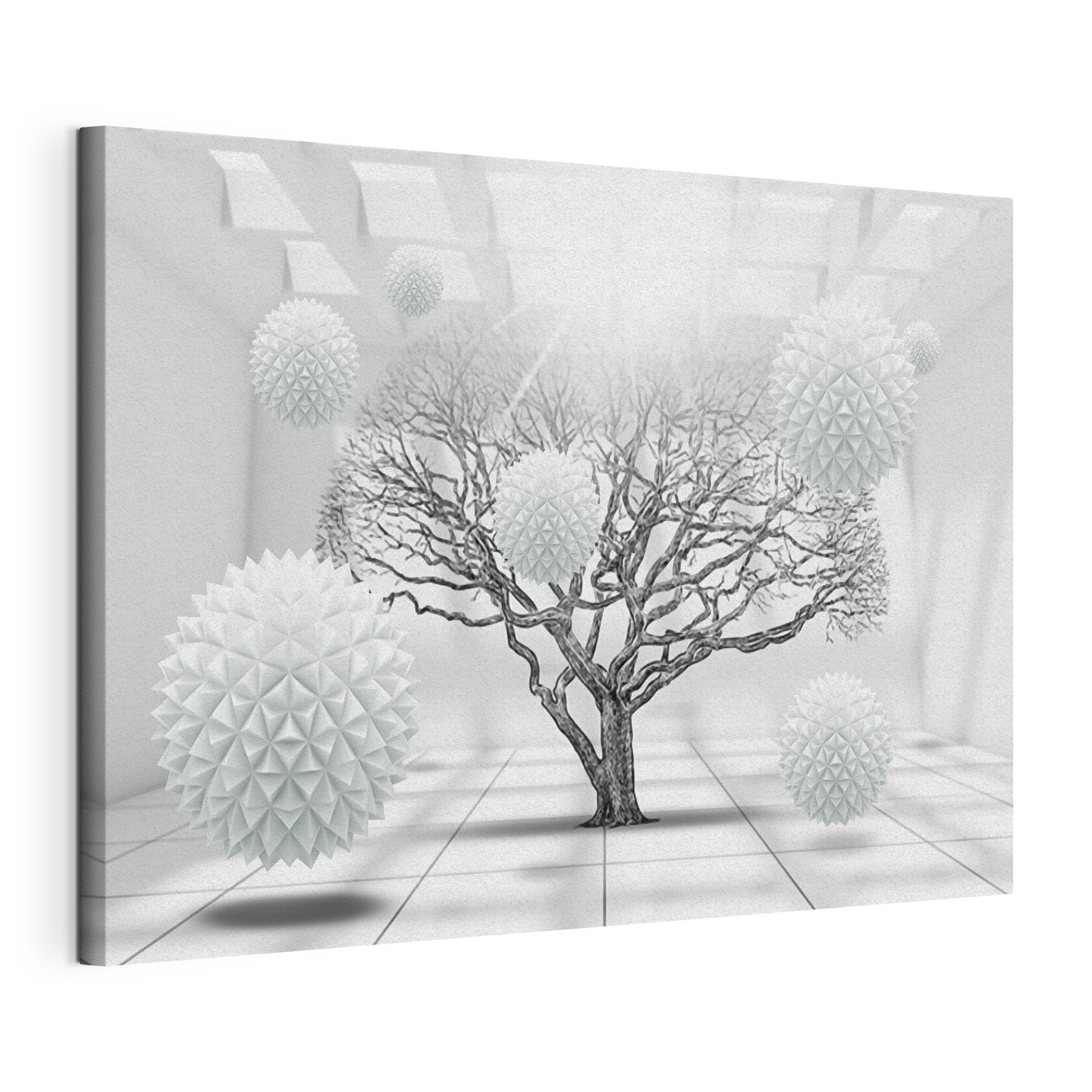 Tree with white balls floating in the air Tree with white balls floating in the air