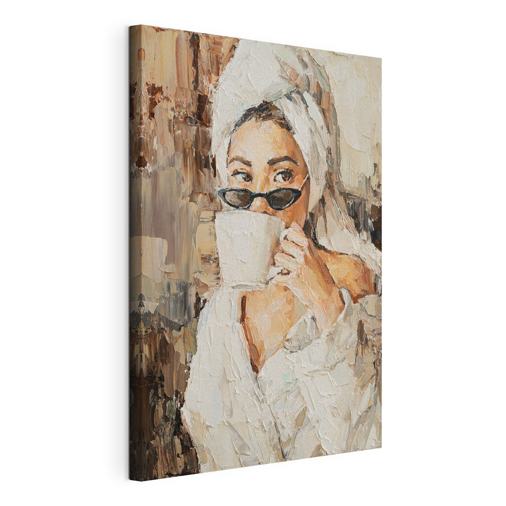 A painting of a woman holding a cup A painting of a woman holding a cup