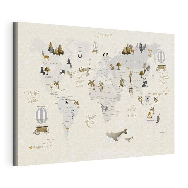 Mapa świata ze zwierzętami Obraz Mapa świata ze zwierzętami
