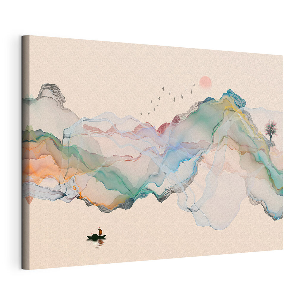 A painting of a boat in the water