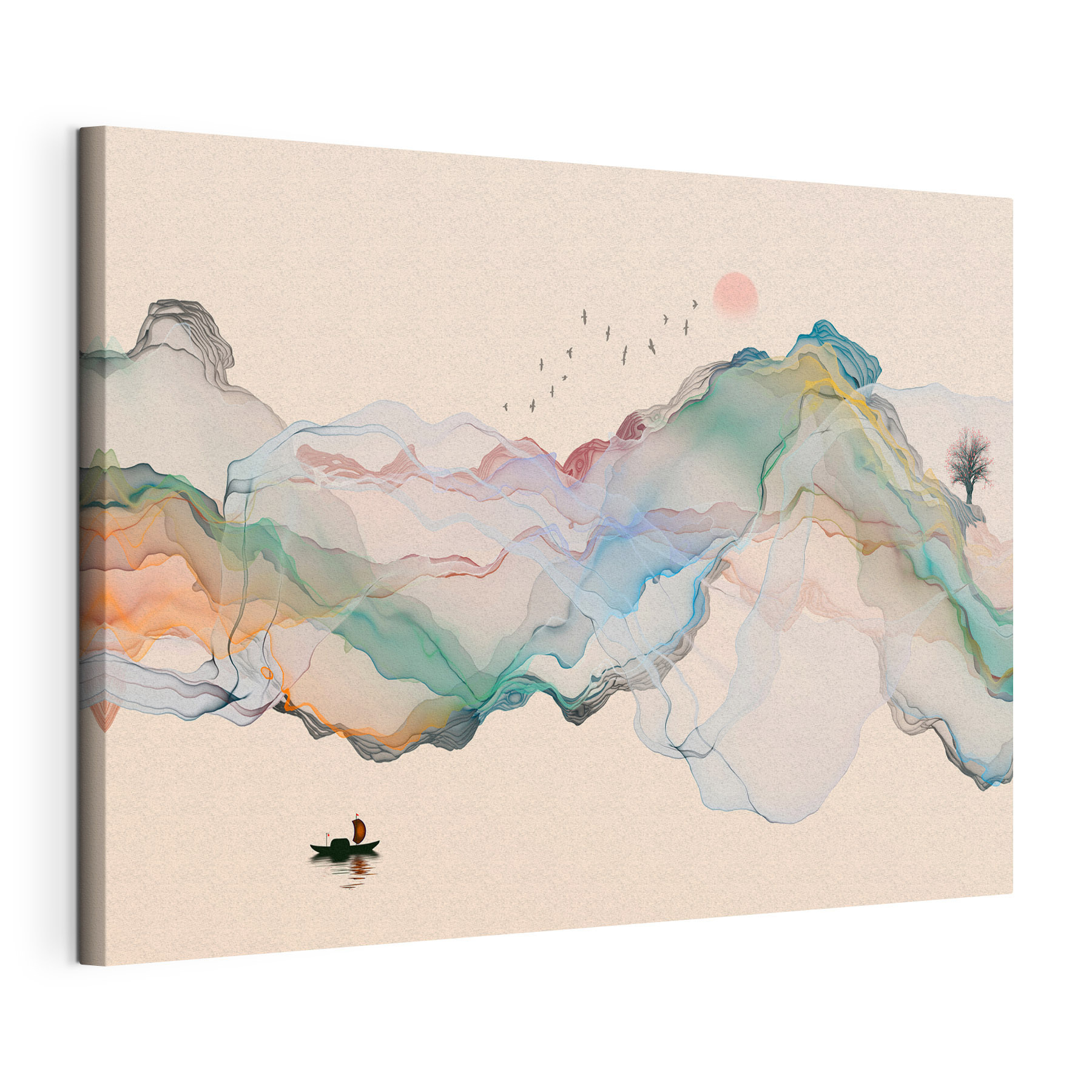 A painting of a boat in the water