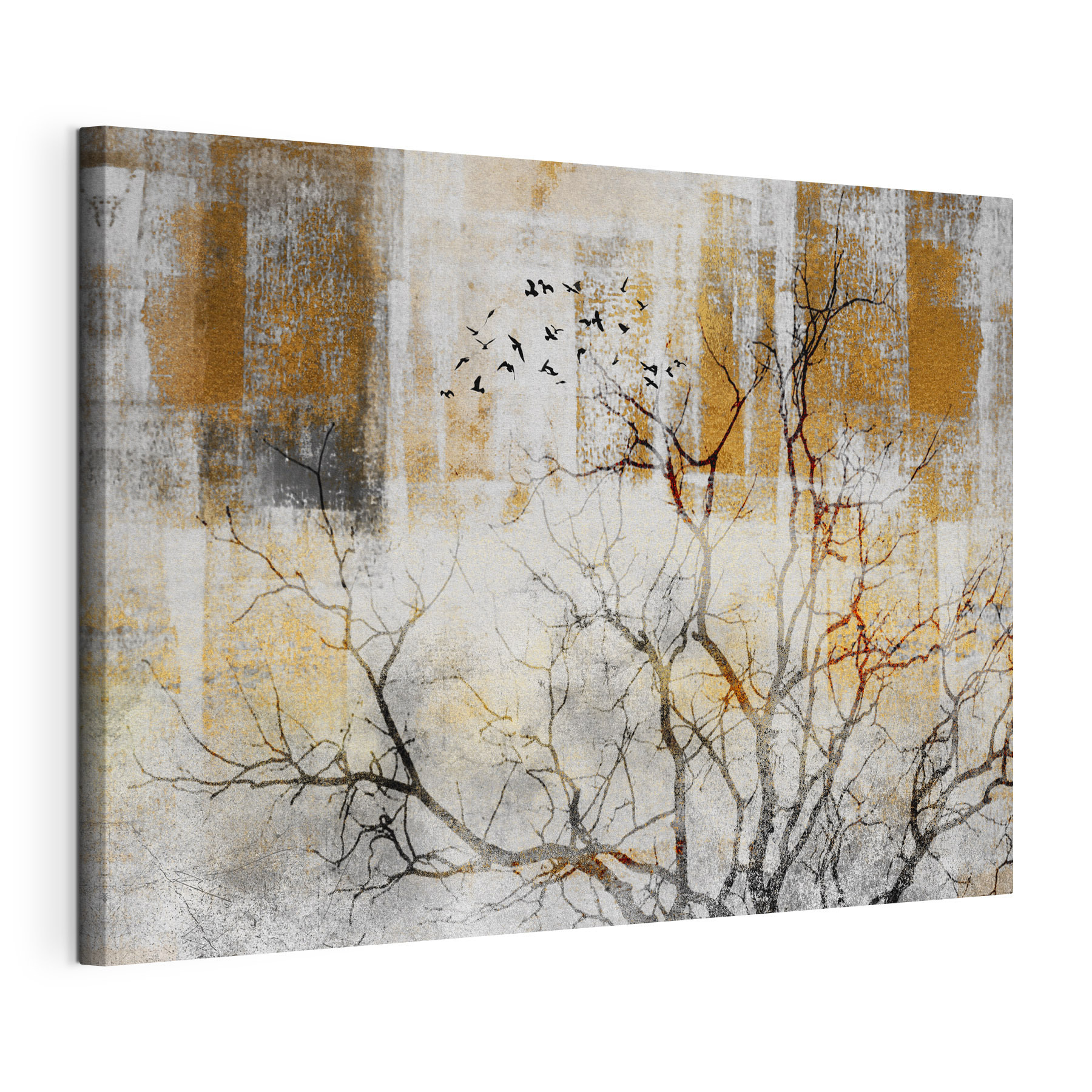 A tree with birds flying in the sky