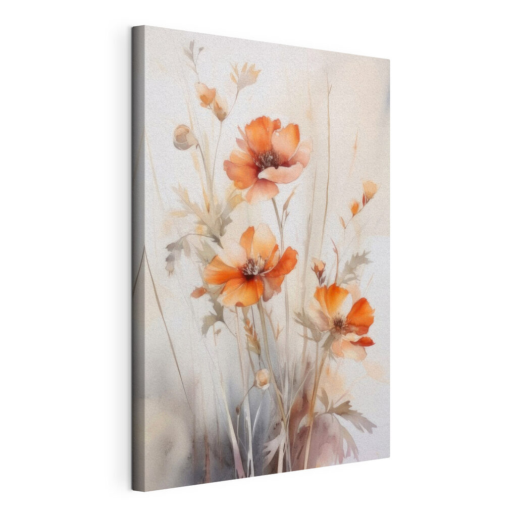 A painting of orange flowers