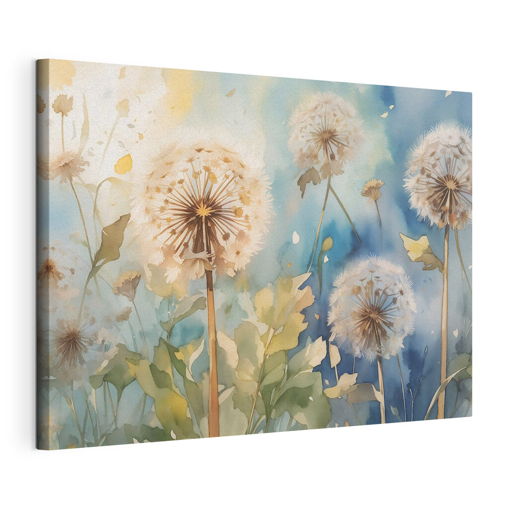 A watercolor painting of dandelions