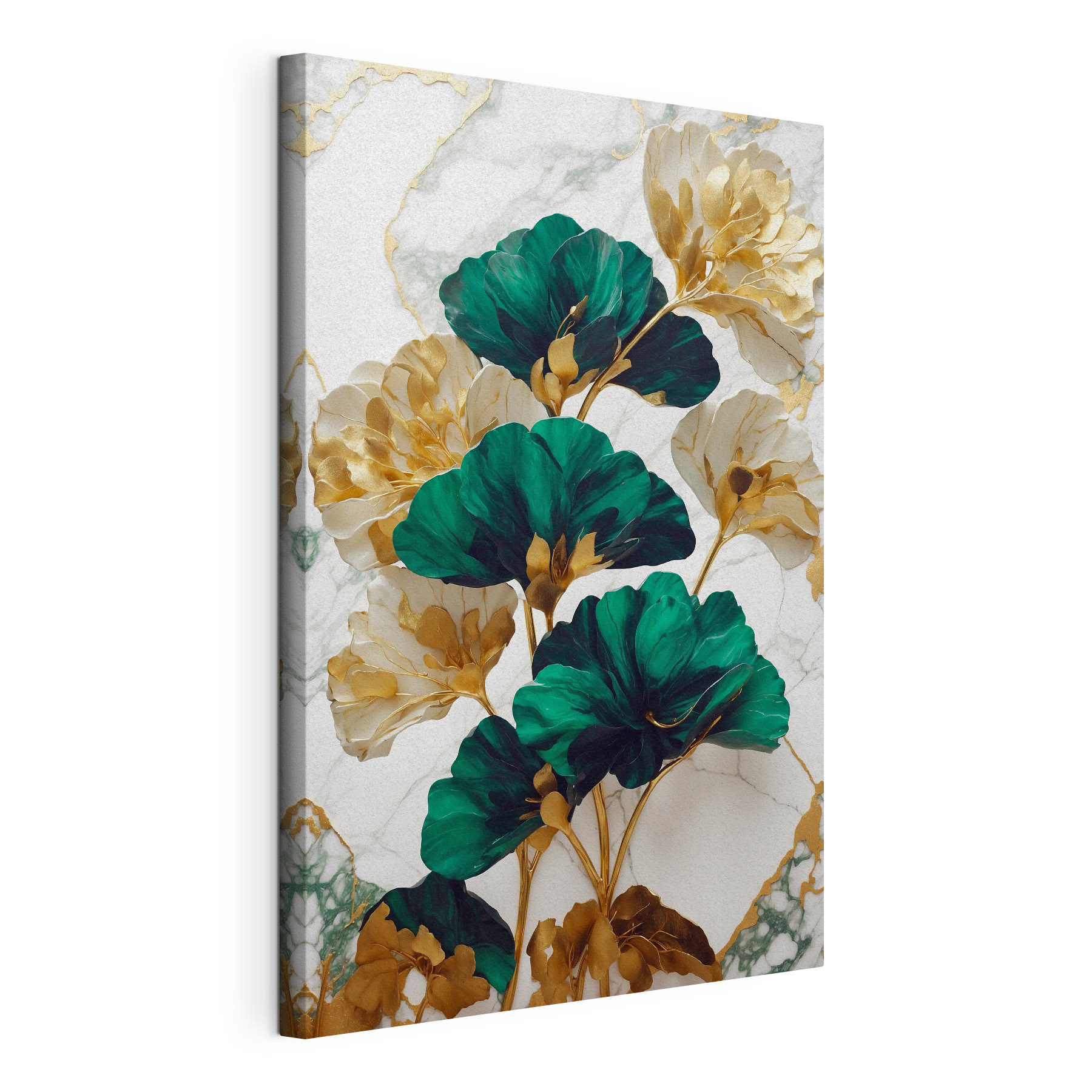 A green and white flowers on a marble surface