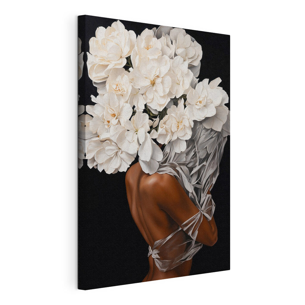 A woman with white flowers on her head A woman with white flowers on her head