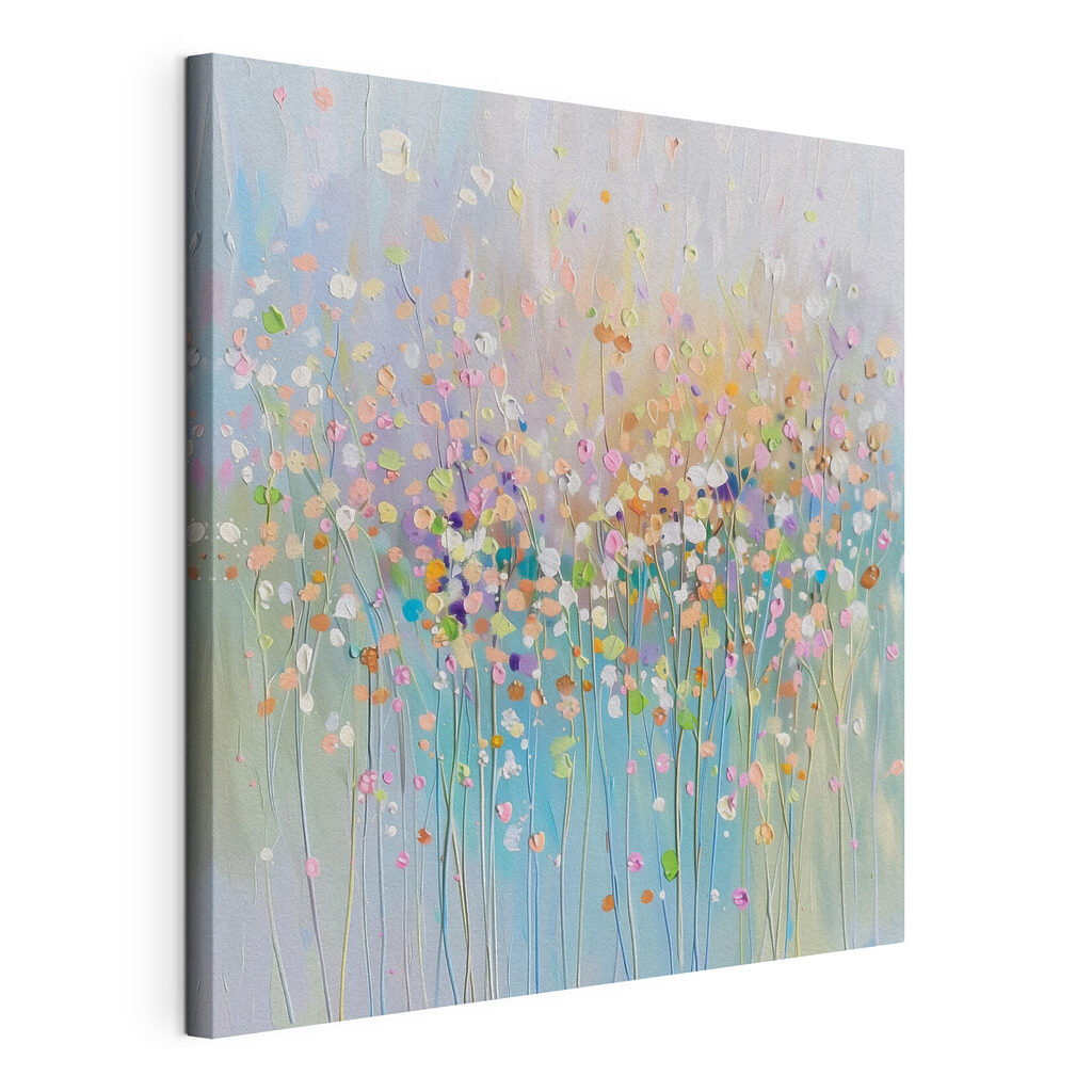 A painting of flowers on a blue background A painting of flowers on a blue background