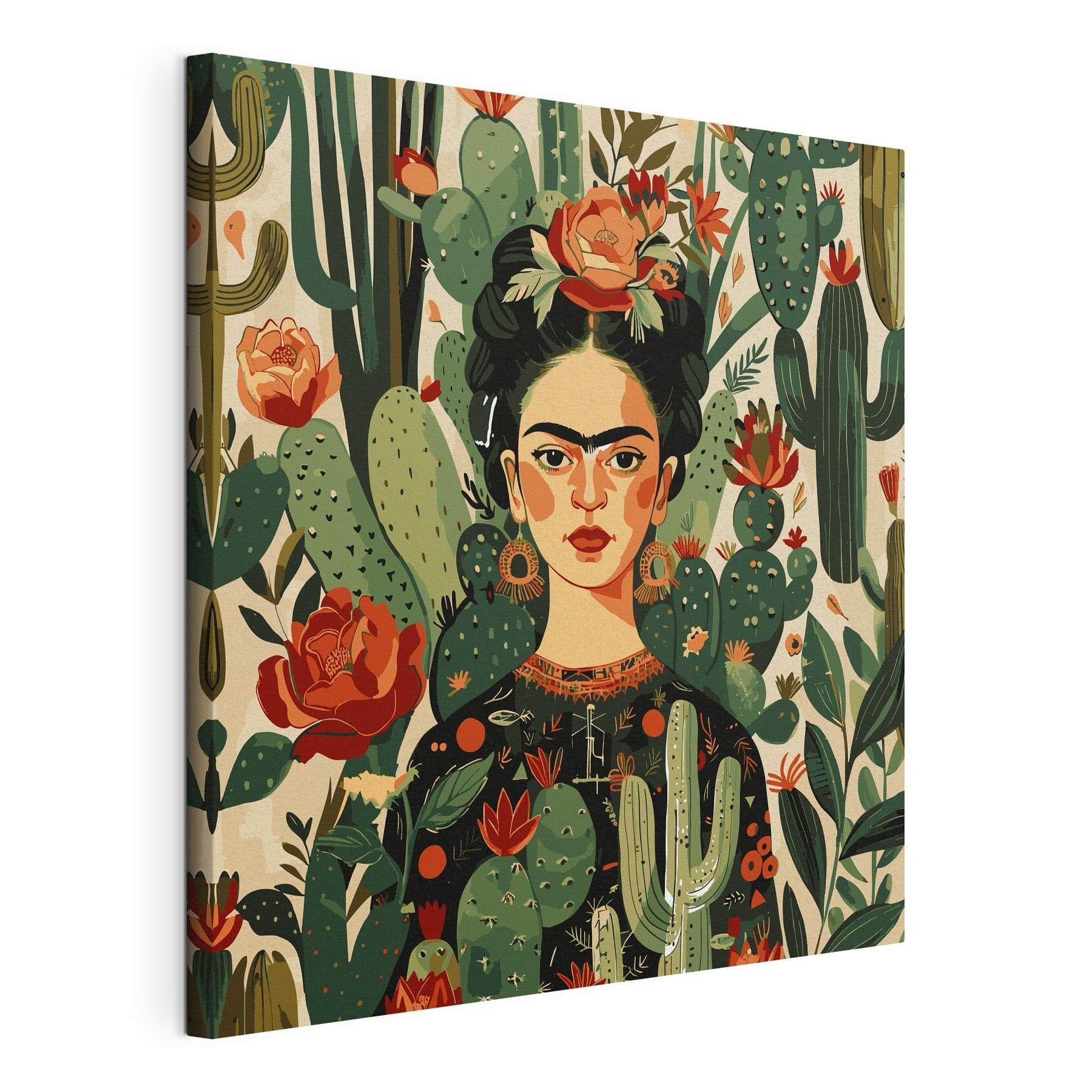 A painting of a woman with cactuses A painting of a woman with cactuses
