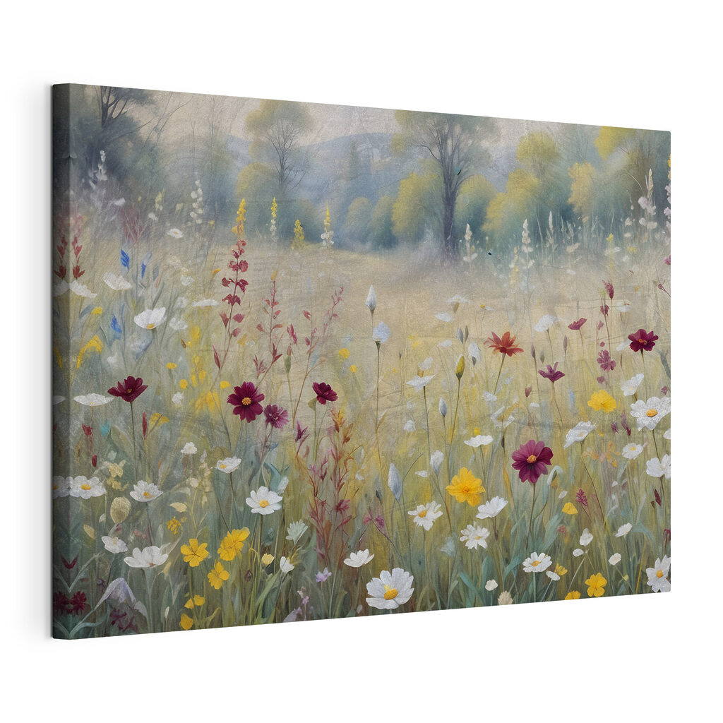 A painting of flowers in a field A painting of flowers in a field