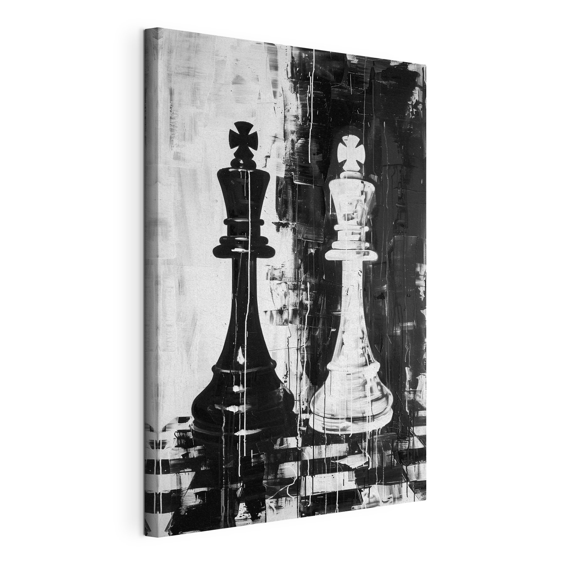 A black and white painting of a chess piece