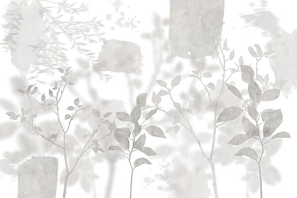 White and gray background with plants and leaves