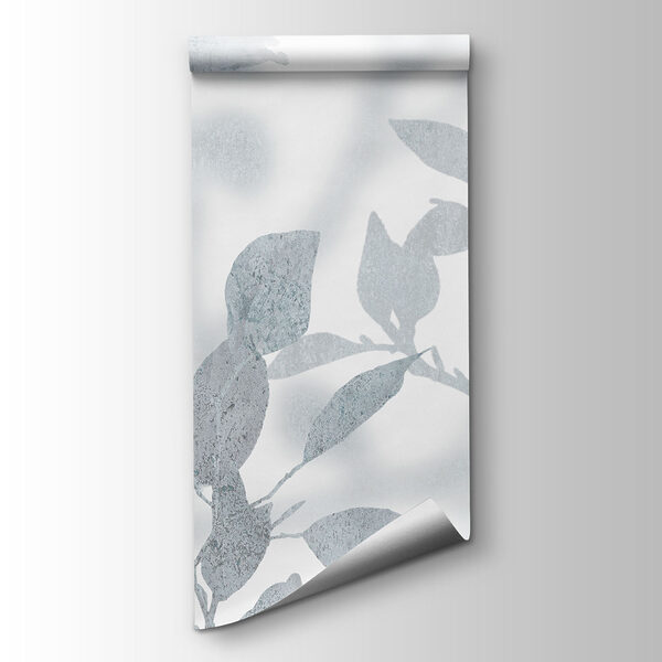 White and gray background with leaves and brush strokes