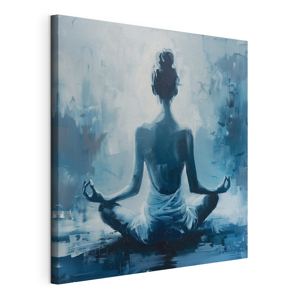 A painting of a woman sitting in a lotus pose
