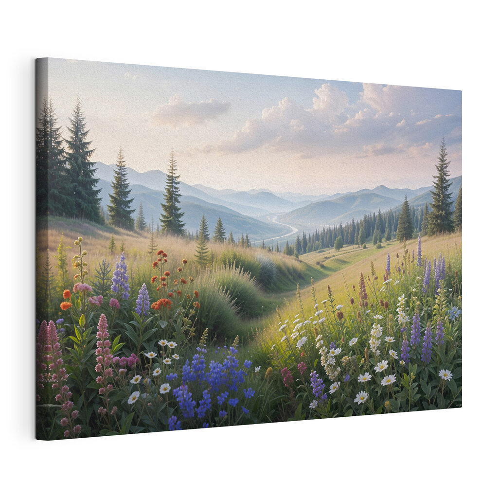 A field of flowers and trees A field of flowers and trees