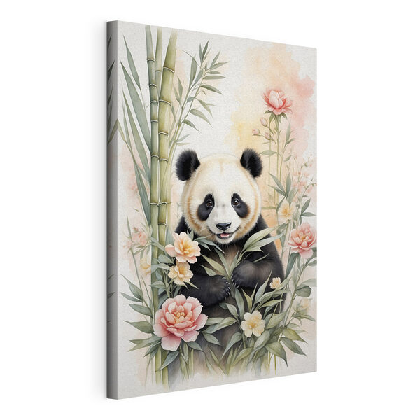 Obraz Miś panda z kwiatami i bambusem (SKU: s40125) Obraz Obraz Miś panda z kwiatami i bambusem (SKU: s40125)