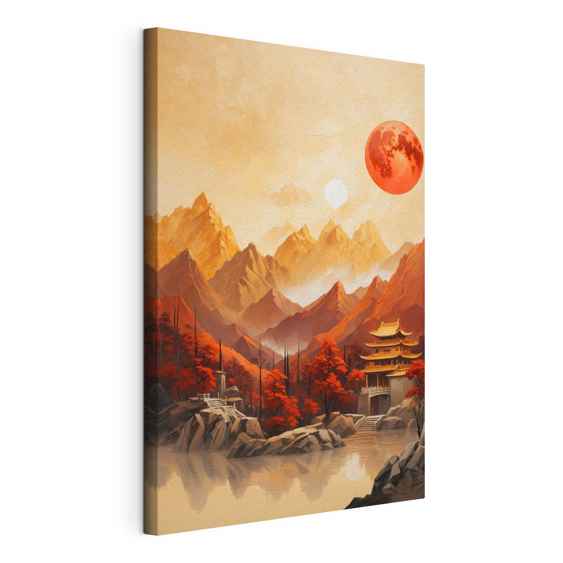 Painting of a temple in the mountains