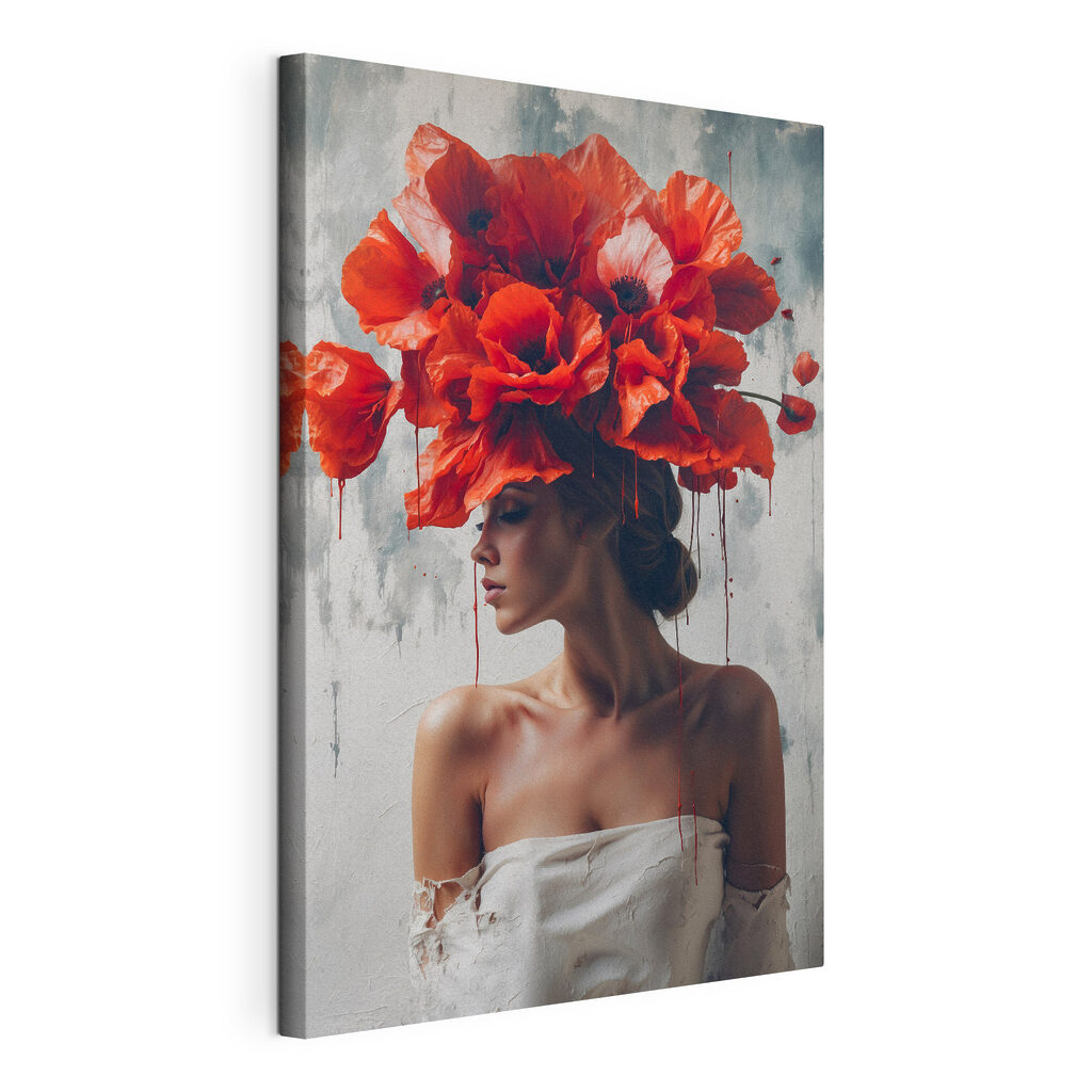 Woman with red flowers on her head Woman with red flowers on her head