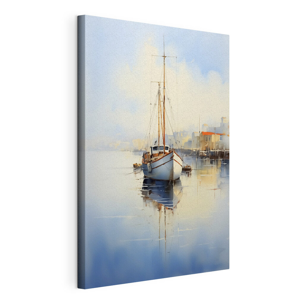 Watercolor of a boat in a harbor Watercolor of a boat in a harbor