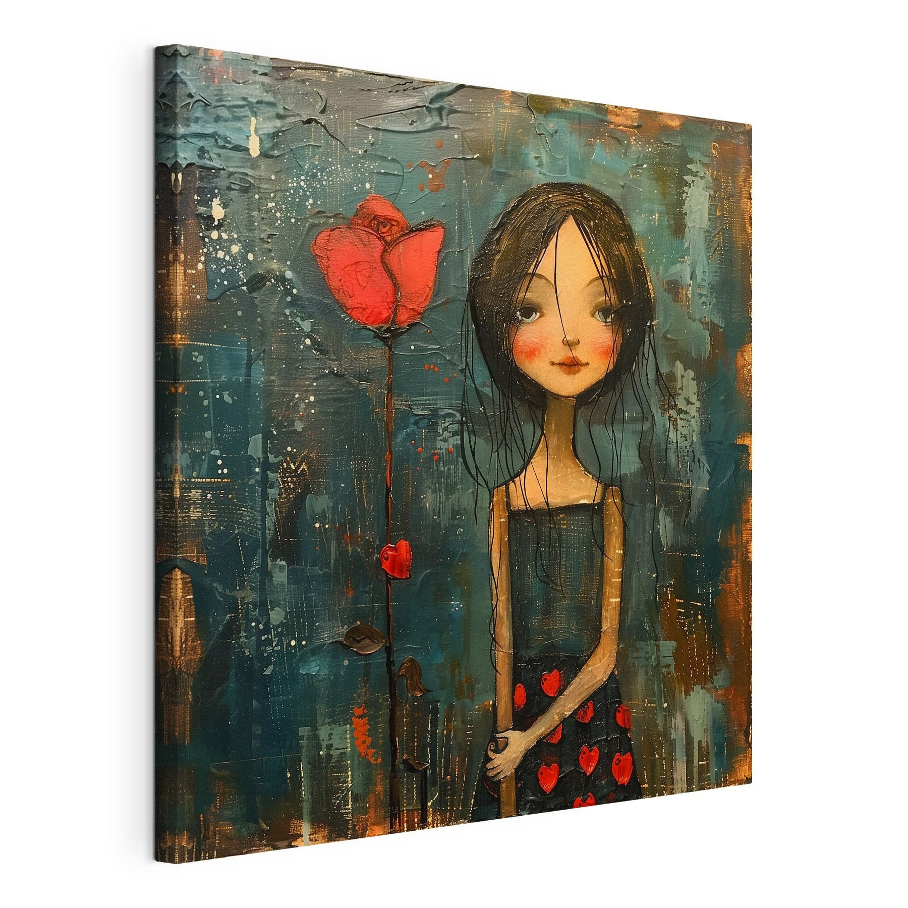 Painting of a girl holding a flower Painting of a girl holding a flower