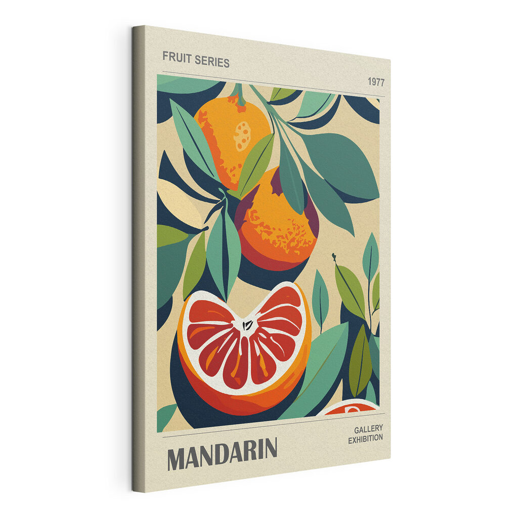 A poster of oranges and leaves