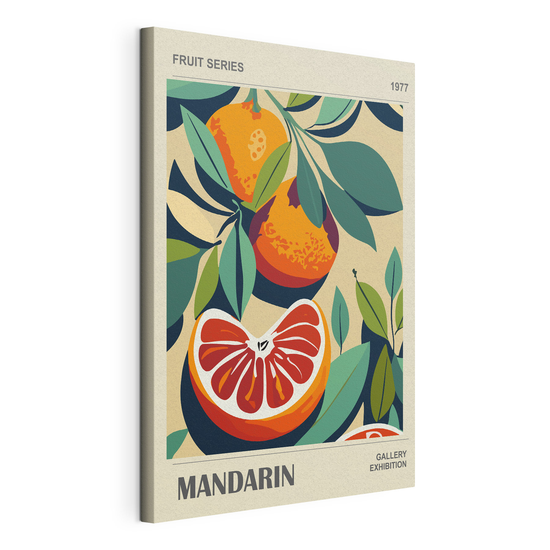 A poster of oranges and leaves