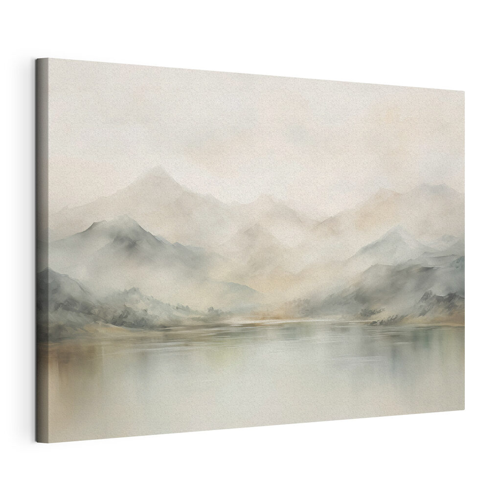 Watercolor of a lake with mountains in the distance Watercolor of a lake with mountains in the distance