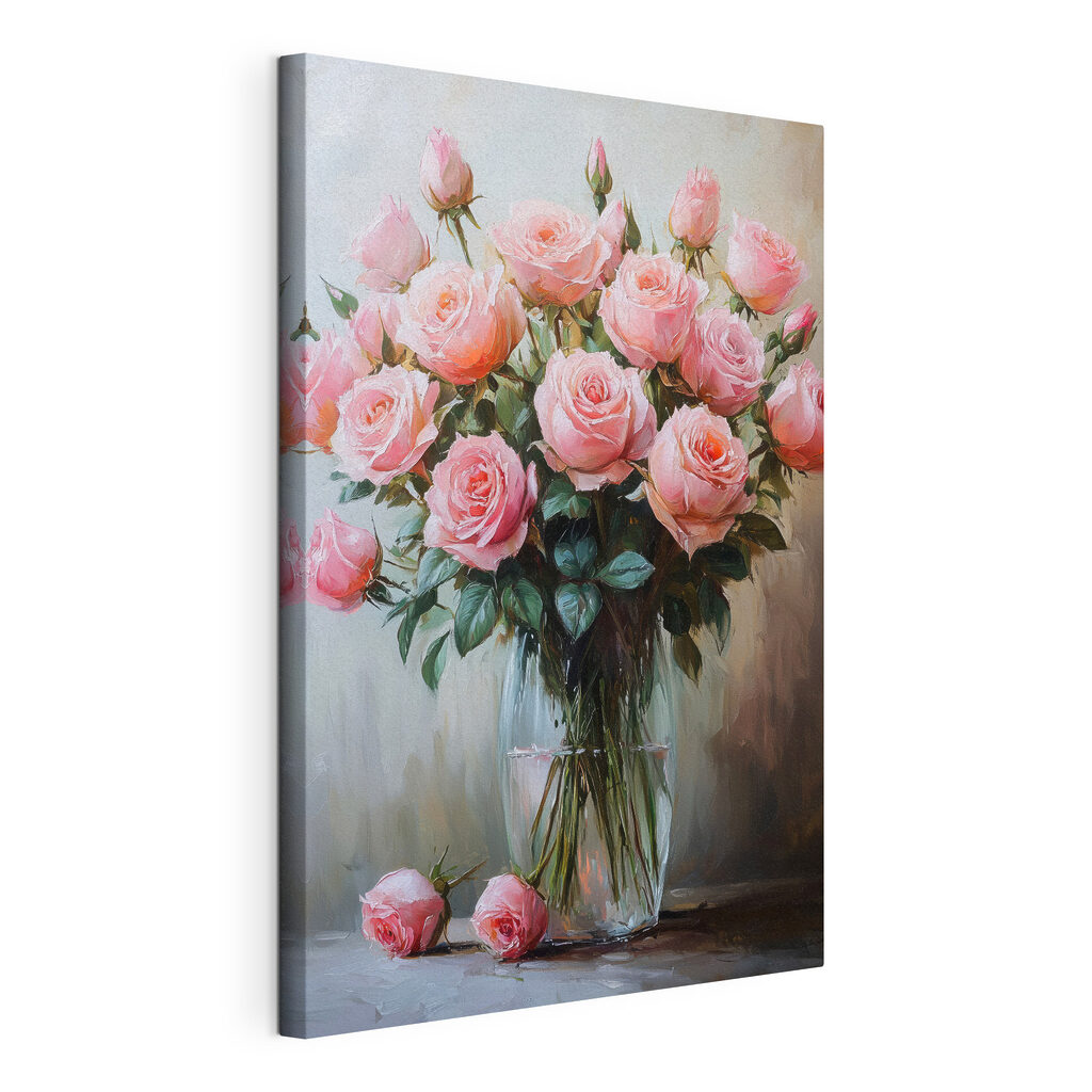 Painting of pink roses in a vase Painting of pink roses in a vase