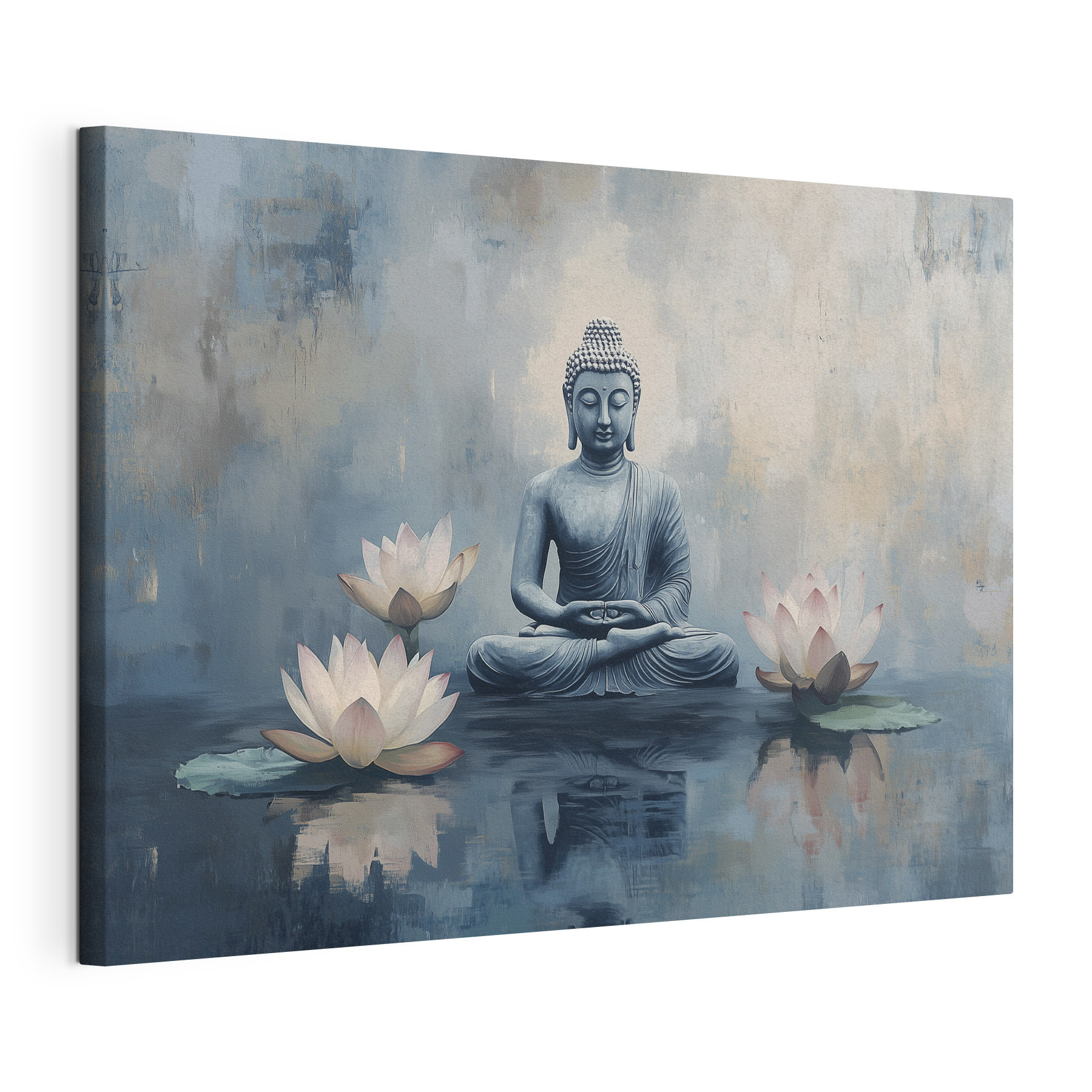 Statue of a buddha sitting in a lotus position surrounded by water Statue of a buddha sitting in a lotus position surrounded by water