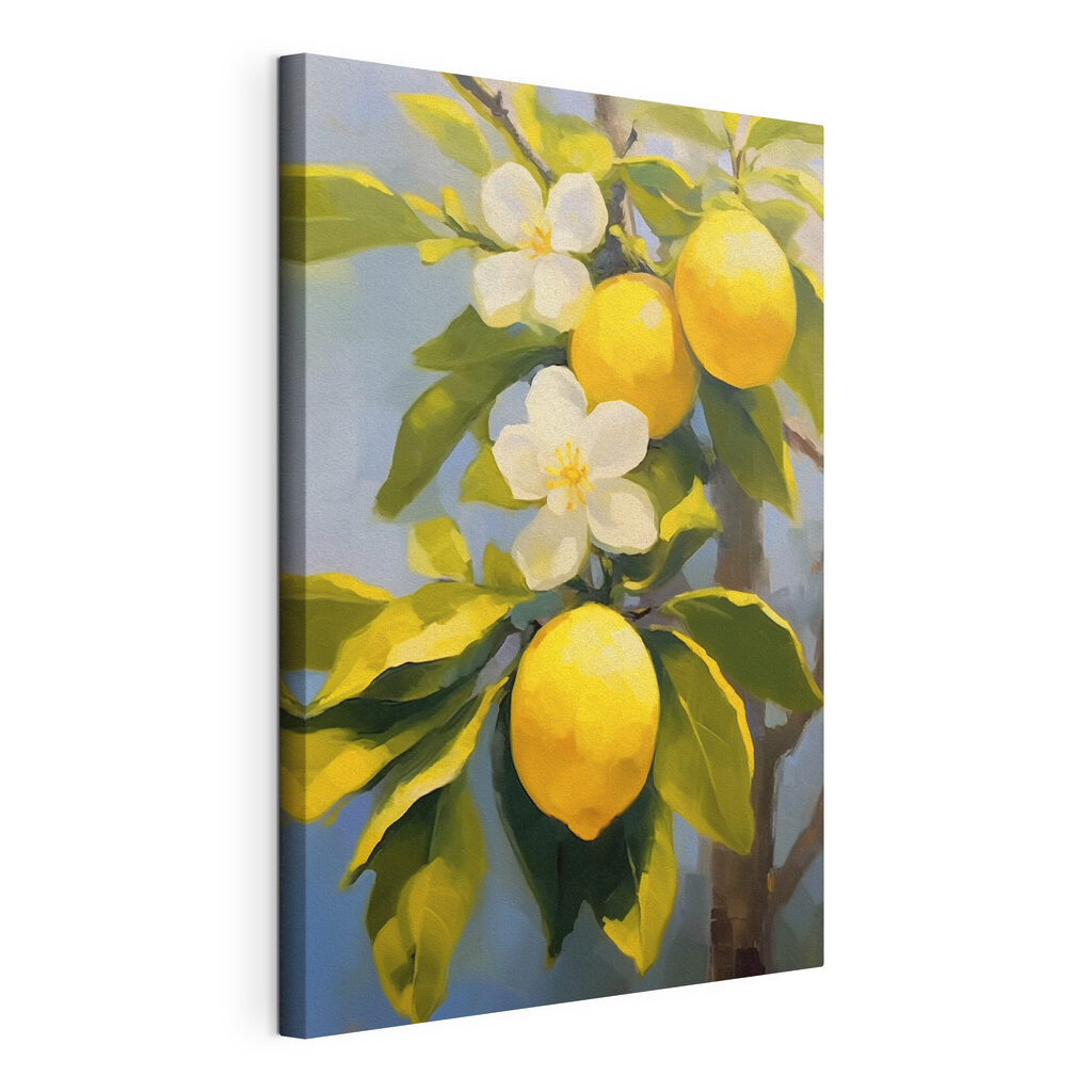 Painting of lemons and flowers on a tree Painting of lemons and flowers on a tree