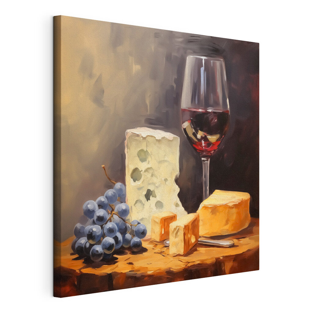 Glass of wine and cheese on a table