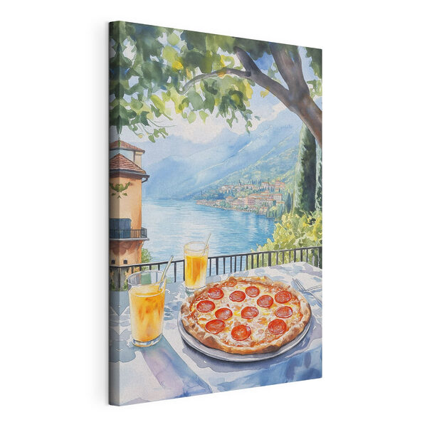 Obraz Obraz Akwarela przedstawiająca pizzę i napoje na stole (SKU: s42436)