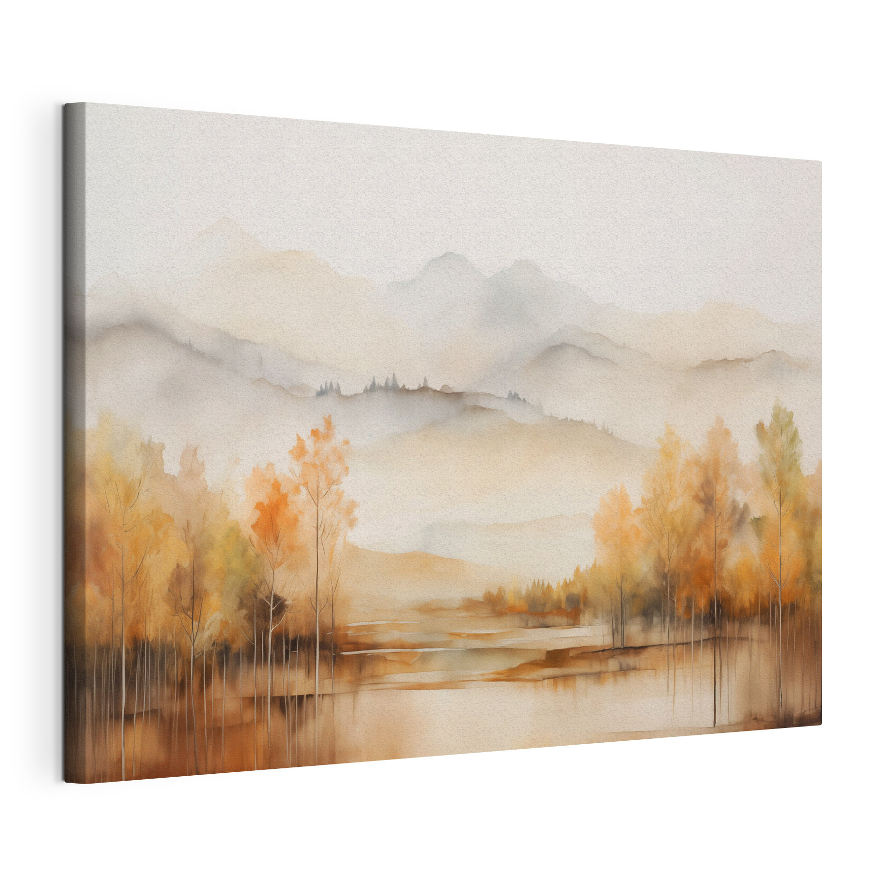 Watercolor painting of trees and mountains