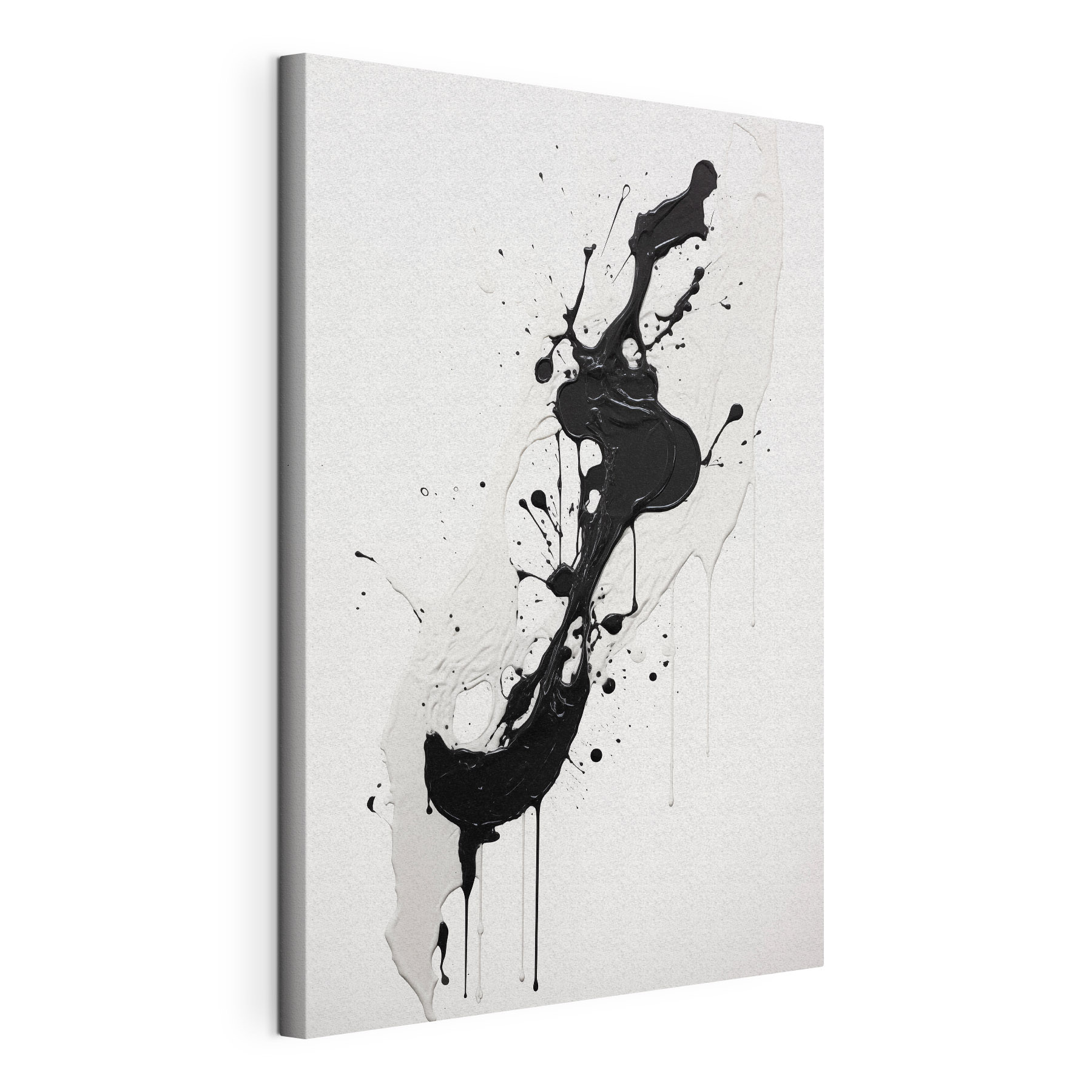 Black and white paint splattered on a white surface Black and white paint splattered on a white surface