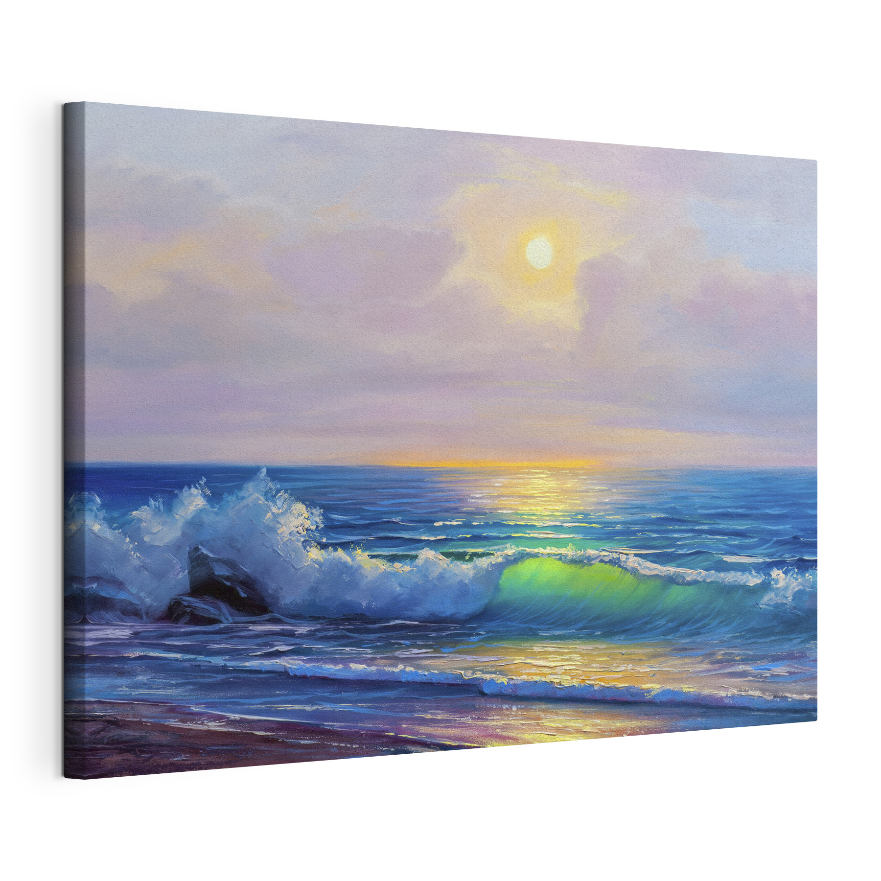 Painting of a beach with waves