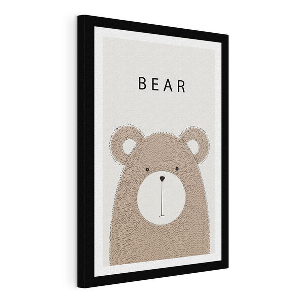 A bear with black text