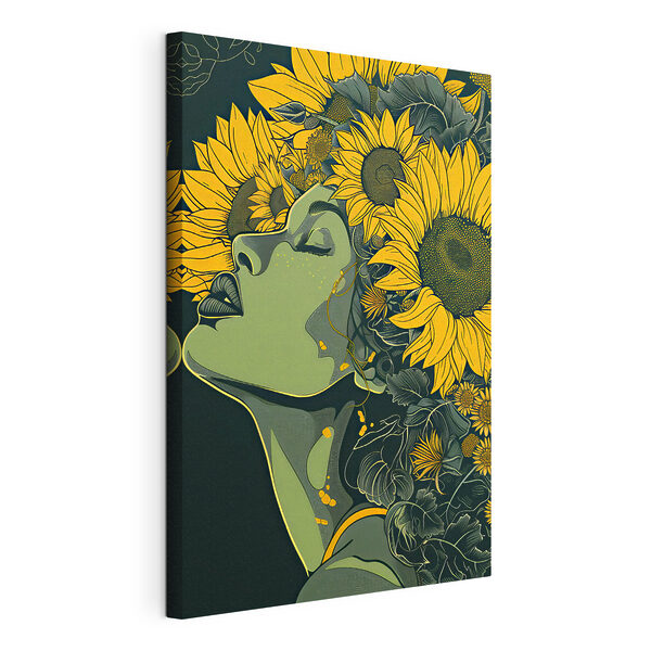 A woman with sunflowers in her hair